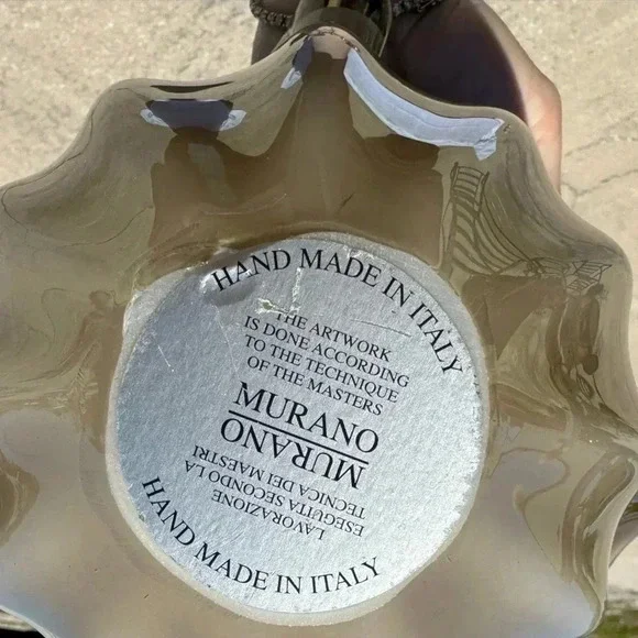 Murano Venetian Hand Blown Art Glass Bowl White Crystal - Picture 8 of 9